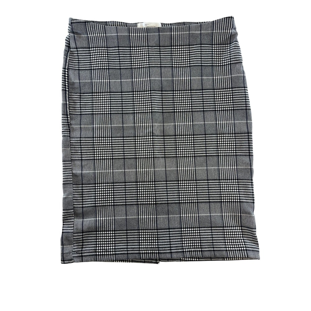 89th + Madison Womens Glen Plaid Pencil Skirt Black White Grey Stretch Medium